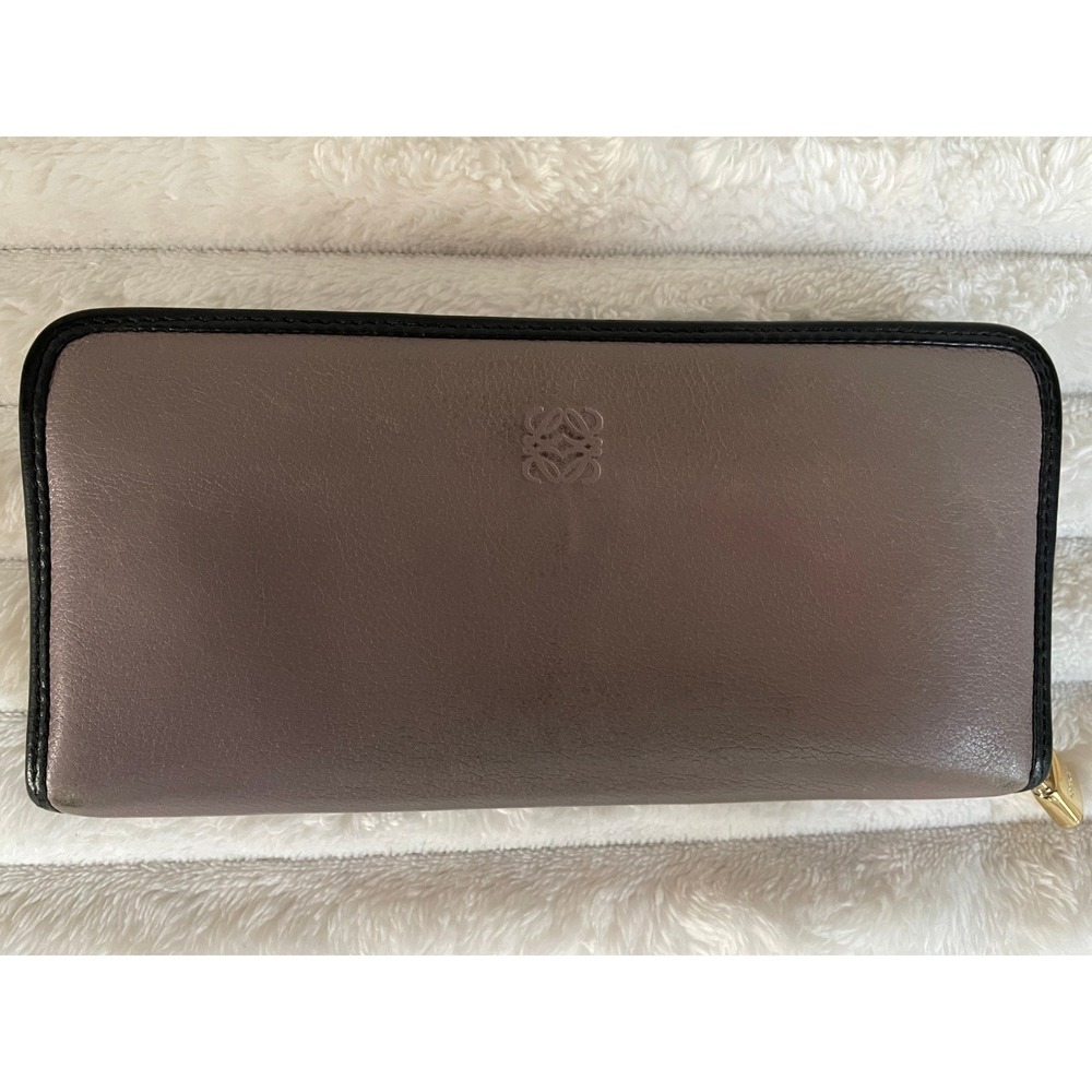 Loewe Mauve Black Leather Zip Around Continental Wallet Gold Padlock Pull#802
